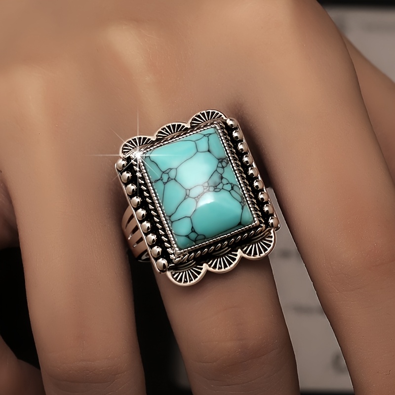 Women's Elegant Retro Malachite Ring, Persian Design